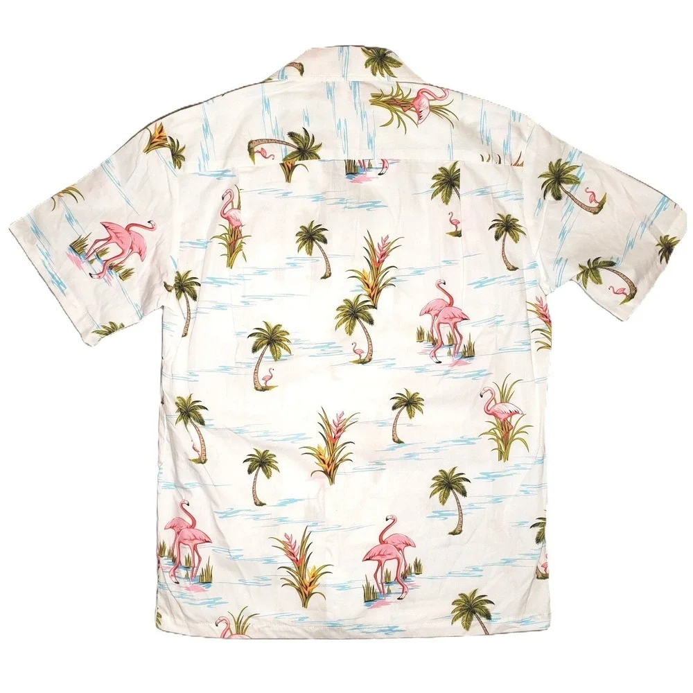 Pacific Legend Flamingo Hawaiian Shirt Mens Medium White Tropical Palm Tree New - Picture 2 of 5